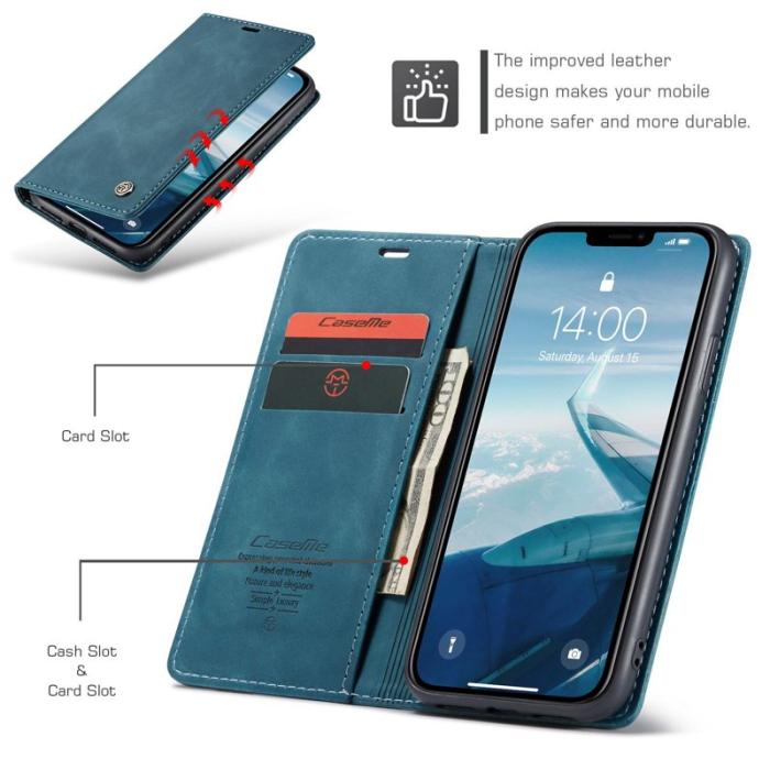 Caseme - CASEME 013 Flip Konstläderplånboksfodral till iPhone 11 - Blå