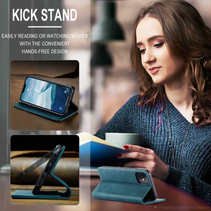 Caseme - CASEME 013 Flip Konstläderplånboksfodral till iPhone 11 - Blå