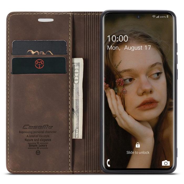 Caseme - CASEME 013 Flip Leather Wallet Case för Samsung Galaxy S20 - Mörkbrun
