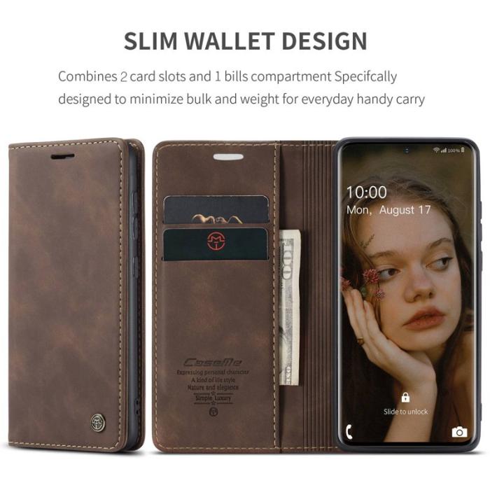 Caseme - CASEME 013 Flip Leather Wallet Case för Samsung Galaxy S20 - Mörkbrun