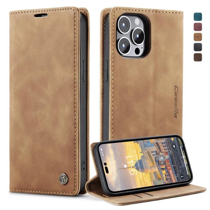 Caseme - CASEME 013 Flip Wallet Case iPhone 14 Pro Max 6.7 tum Brun