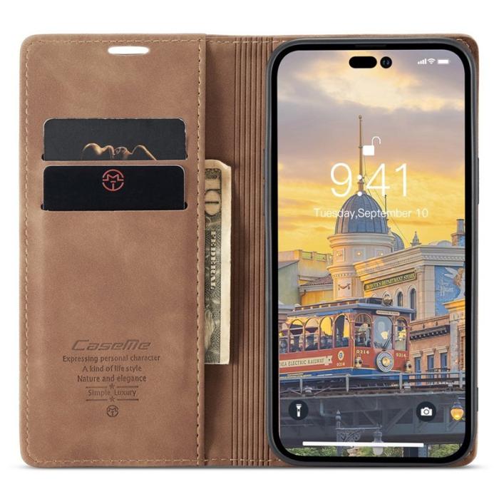 Caseme - CASEME 013 Flip Wallet Case iPhone 14 Pro Max 6.7 tum Brun