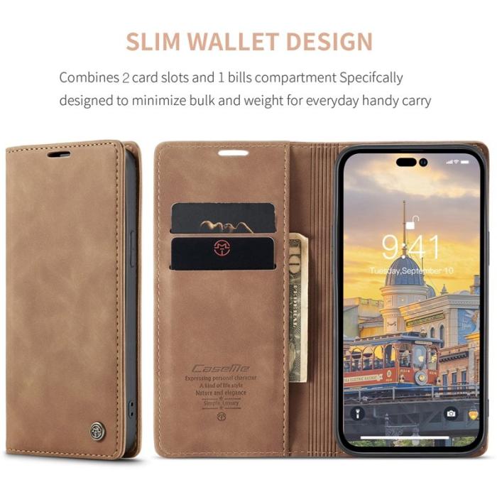 Caseme - CASEME 013 Flip Wallet Case iPhone 14 Pro Max 6.7 tum Brun