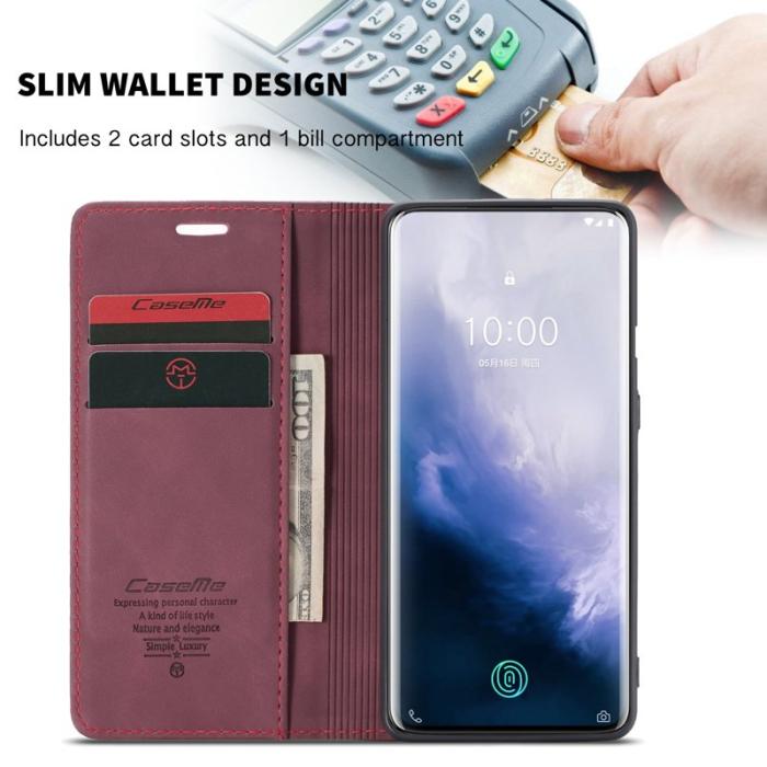 Caseme - CASEME 013 för OnePlus 7 Pro Fodral PU Läder Vinröd