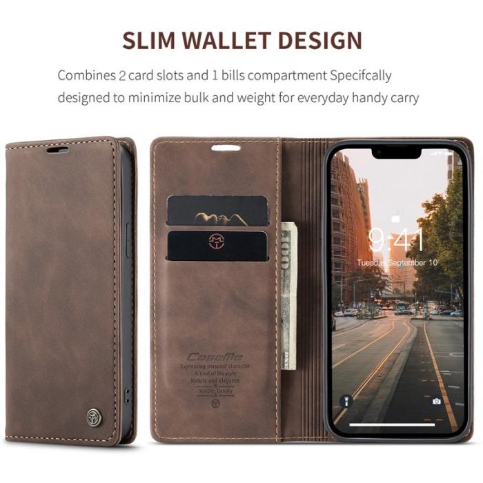 Caseme - CASEME 013 iPhone 14 Plus Skal Shockproof PU Läder Kaffe