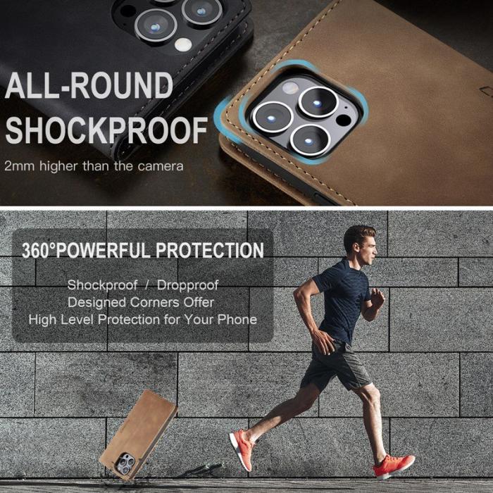 Caseme - CASEME 013 iPhone 14 Pro Skal PU Läder Magnetisk Brun