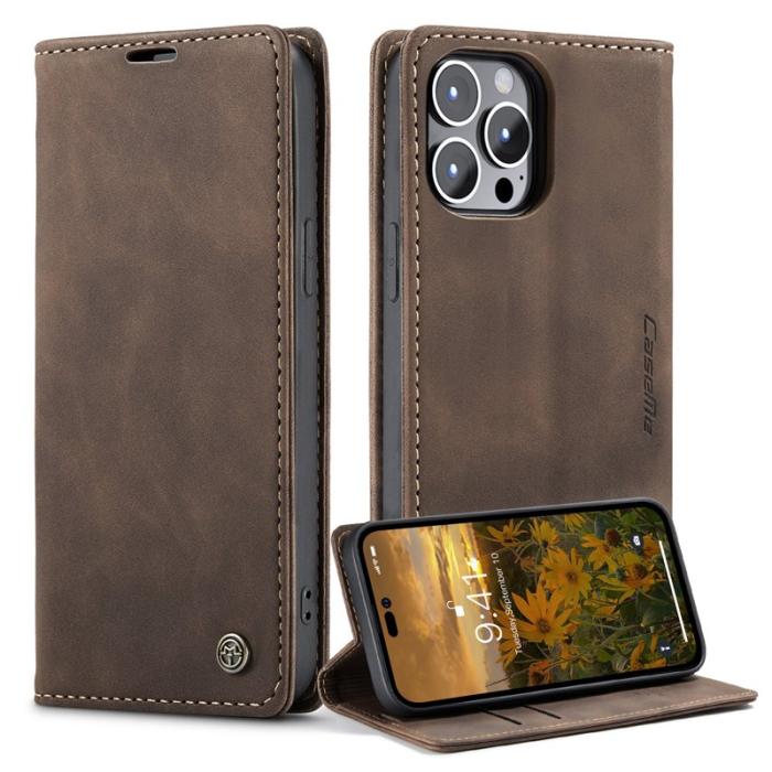 Caseme - CASEME 013 iPhone 14 Pro Skal PU Läder Magnetisk Kaffe