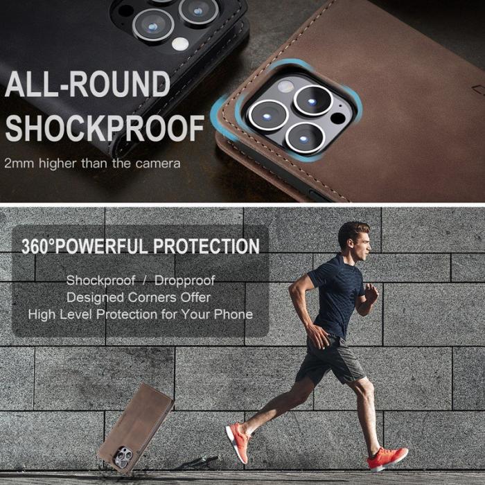 Caseme - CASEME 013 iPhone 14 Pro Skal PU Läder Magnetisk Kaffe