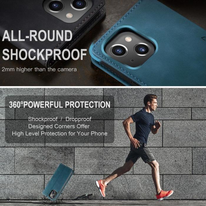Caseme - CASEME 013 iPhone 14 Skal i Blått - Stötabsorberande PU Läder
