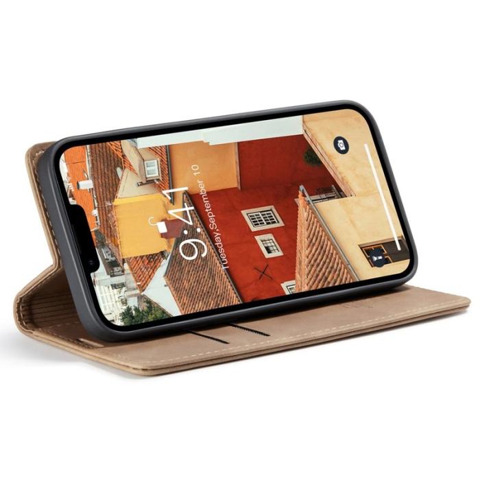 Caseme - CASEME 013 iPhone 14 Skal i brunt PU-läder med ställfunktion