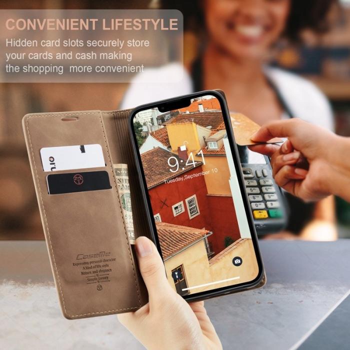 Caseme - CASEME 013 iPhone 14 Skal i brunt PU-läder med ställfunktion