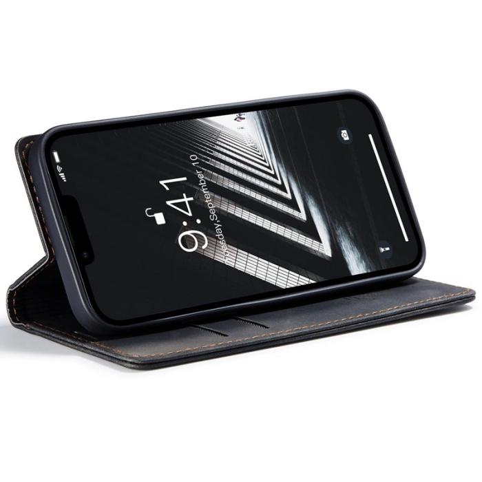 Caseme - CASEME 013 iPhone 14 Skal i PU-läder med Ställ - Svart