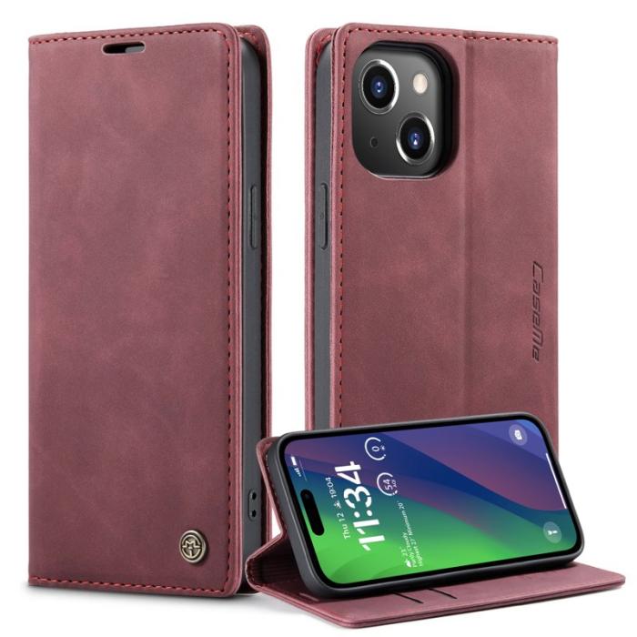 Caseme - CASEME 013 iPhone 15 Plus Fodral PU Läder Röd Anti-drop