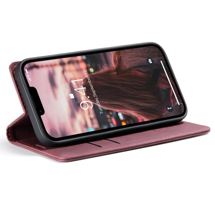 Caseme - CASEME 013 iPhone 15 Plus Fodral PU Läder Röd Anti-drop
