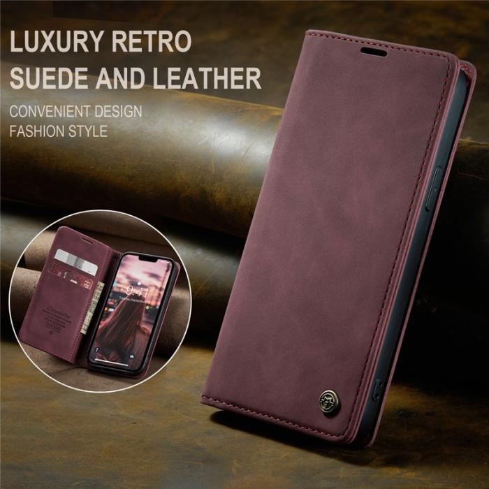 Caseme - CASEME 013 iPhone 15 Plus Fodral PU Läder Röd Anti-drop