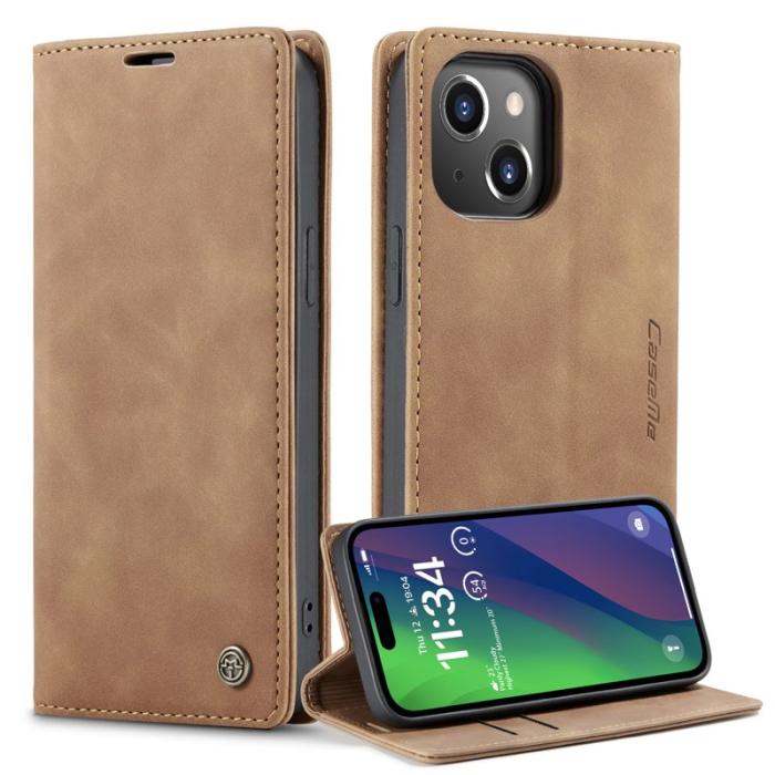 Caseme - CASEME 013 iPhone 15 Plus Fodral PU Läder Ställ Wallet - Brun