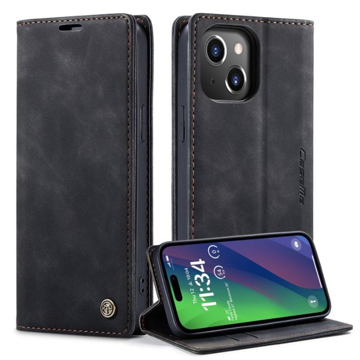 Caseme - CASEME 013 iPhone 15 Plus Fodral PU Läder Ställ Wallet - Svart