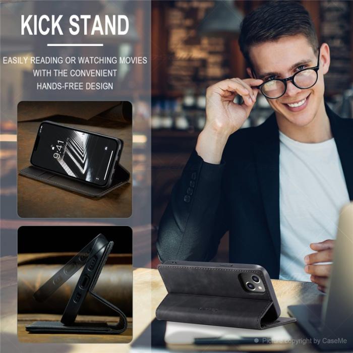 Caseme - CASEME 013 iPhone 15 Plus Fodral PU Läder Ställ Wallet - Svart