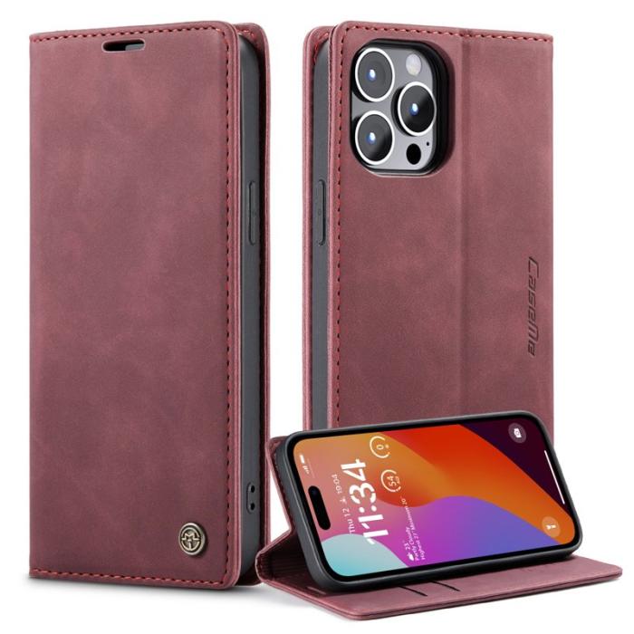 Caseme - CASEME 013 iPhone 15 Pro Läderplånbok Fodral Ställ - Röd