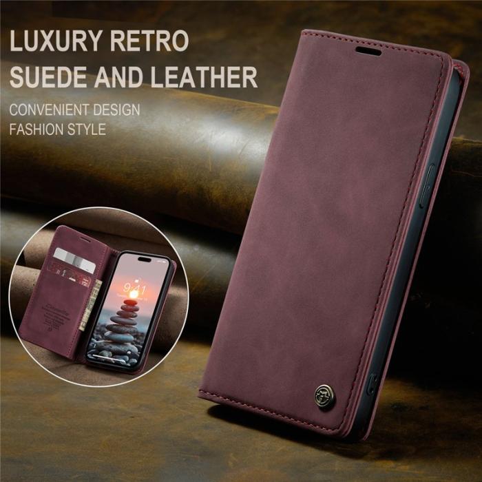 Caseme - CASEME 013 iPhone 15 Pro Läderplånbok Fodral Ställ - Röd