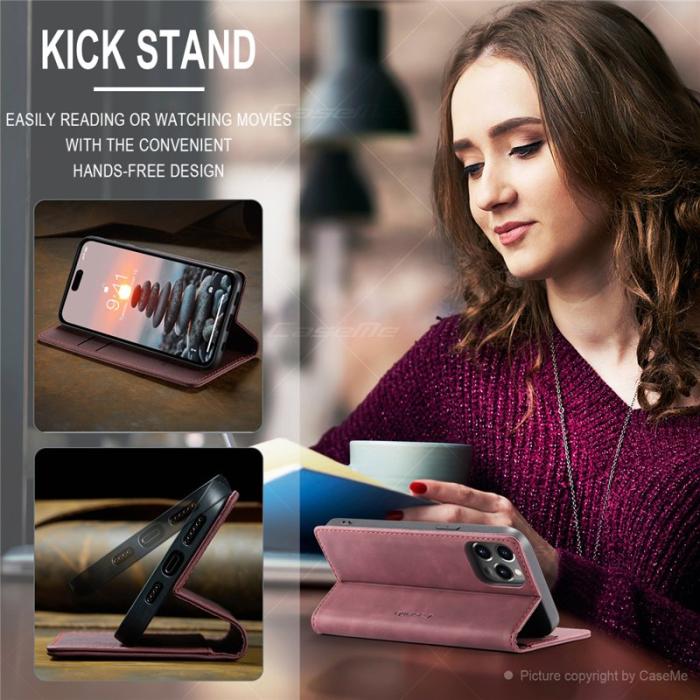 Caseme - CASEME 013 iPhone 15 Pro Läderplånbok Fodral Ställ - Röd