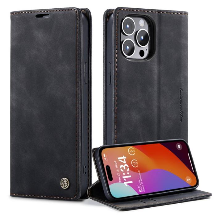 Caseme - CASEME 013 iPhone 15 Pro Läderplånboksfodral Svart