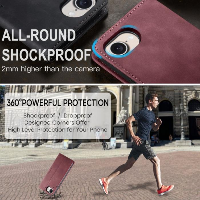 Caseme - CASEME 013 iPhone 16e Wallet Case PU Läder Fodral Röd