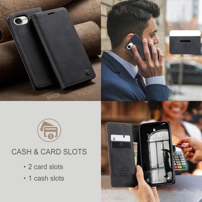 Caseme - CASEME 013 iPhone 16e Wallet Case PU Läder Fodral - Svart