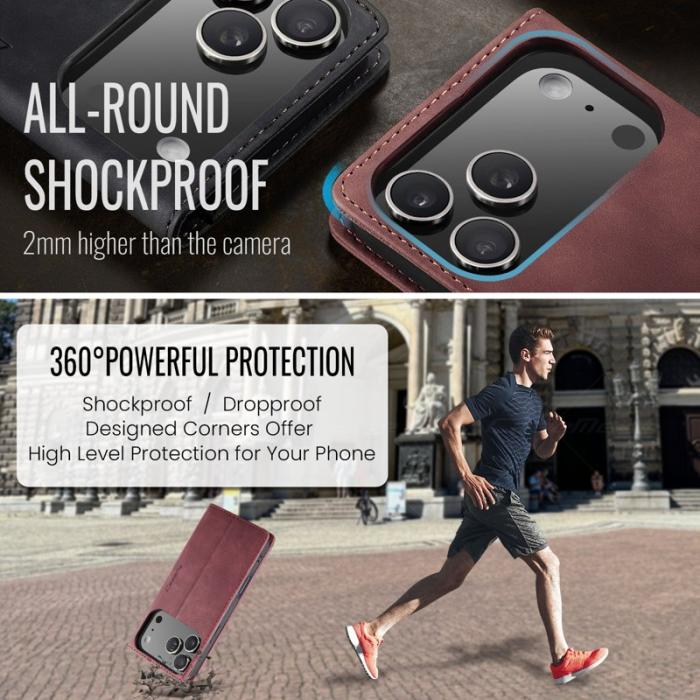 Caseme - CASEME 013 iPhone 17 Pro Wallet Case PU Läder Fodral Röd