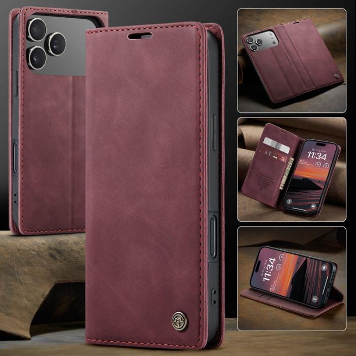 Caseme - CASEME 013 iPhone 17 Pro Wallet Case PU Läder Fodral Röd
