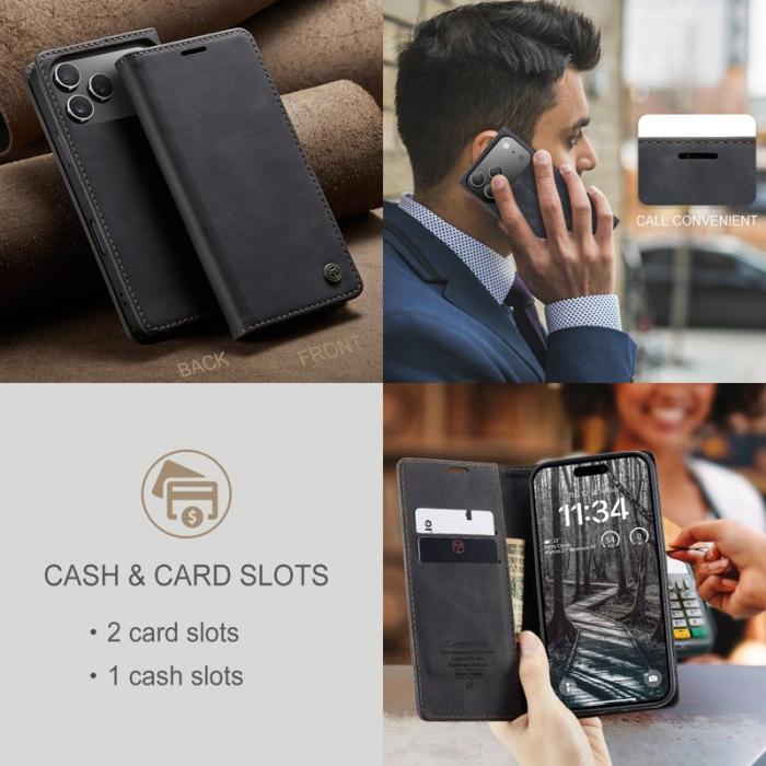 Caseme - CASEME 013 iPhone 17 Pro Wallet Case PU Läder Fodral - Svart