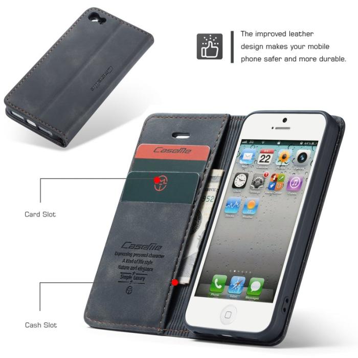 Caseme - CASEME 013 iPhone 5s/SE Fodral med kortplats Läder Svart