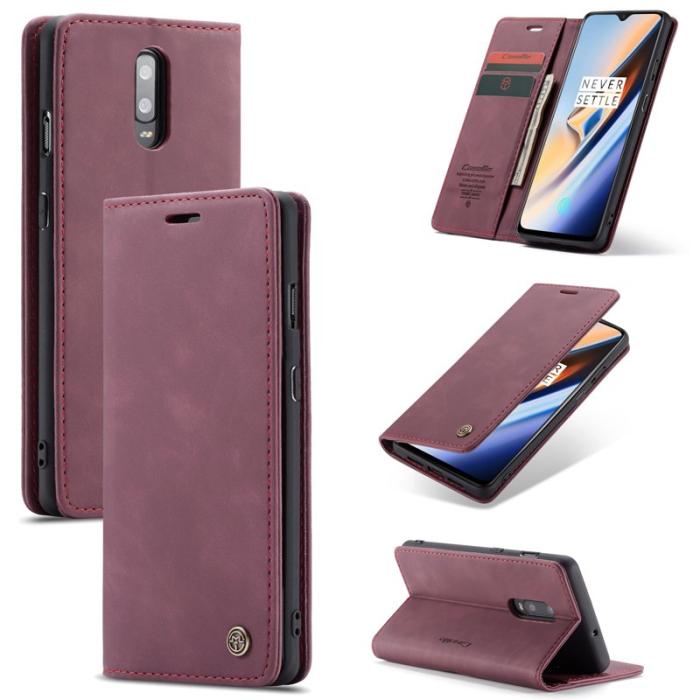 Caseme - CASEME 013 Leather Flip Wallet Case för OnePlus 7 - Vinröd