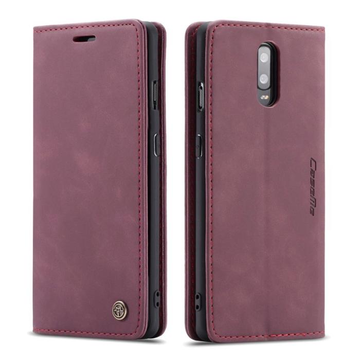 Caseme - CASEME 013 Leather Flip Wallet Case för OnePlus 7 - Vinröd