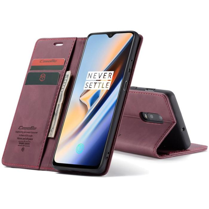 Caseme - CASEME 013 Leather Flip Wallet Case för OnePlus 7 - Vinröd