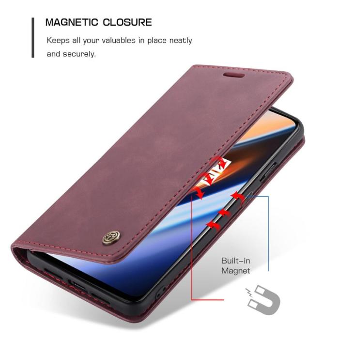 Caseme - CASEME 013 Leather Flip Wallet Case för OnePlus 7 - Vinröd