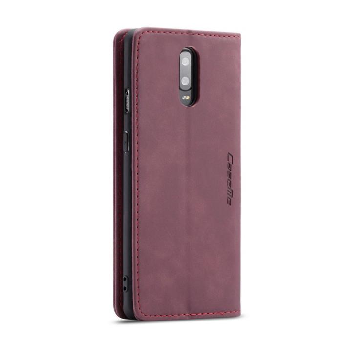 Caseme - CASEME 013 Leather Flip Wallet Case för OnePlus 7 - Vinröd