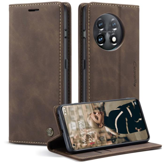 Caseme - CASEME 013 OnePlus 11 5G Skal Magnetisk Flip PU Läder Kaffe