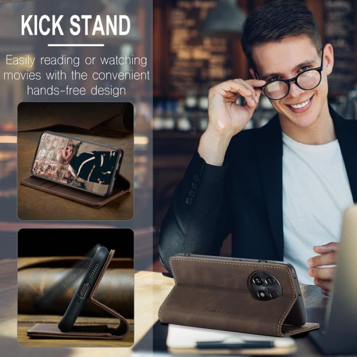 Caseme - CASEME 013 OnePlus 11 5G Skal Magnetisk Flip PU Läder Kaffe