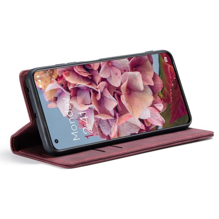 Caseme - CASEME 013 OnePlus 11 5G Skal Magnetisk Flip PU Läder Vinröd