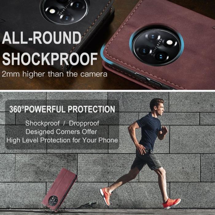 Caseme - CASEME 013 OnePlus 11 5G Skal Magnetisk Flip PU Läder Vinröd