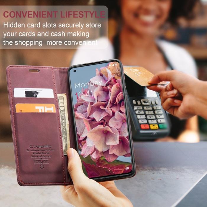 Caseme - CASEME 013 OnePlus 11 5G Skal Magnetisk Flip PU Läder Vinröd