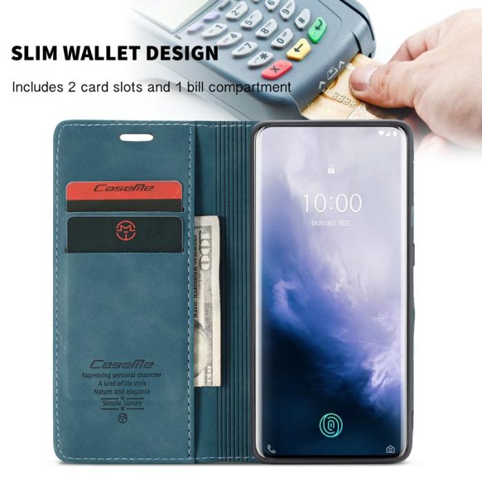 Caseme - CASEME 013 OnePlus 7 Pro Skal Auto-absorberande PU Läder Blå