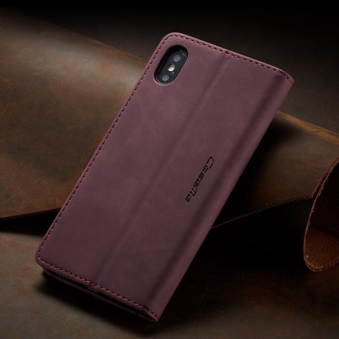 Caseme - CASEME 013 PU Läder Plånboksfodral iPhone XS Max Vinröd