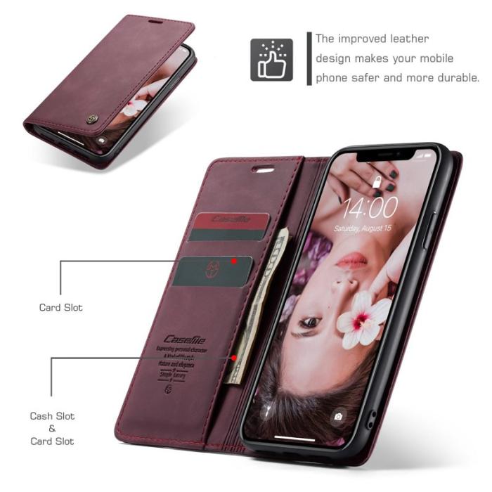 Caseme - CASEME 013 PU Leather Fodral för iPhone XR 6.1 tum - Vinröd