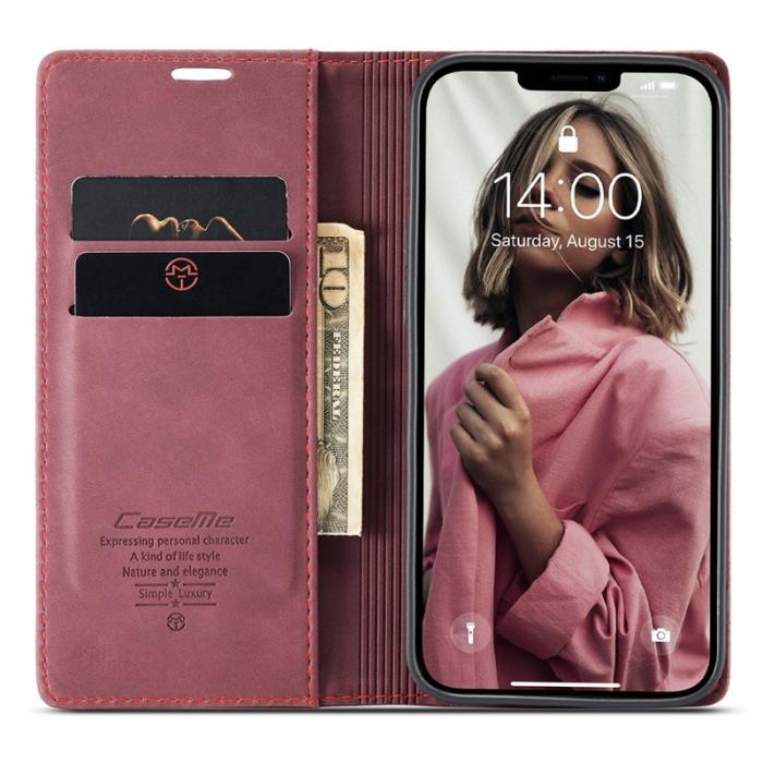 Caseme - CASEME 013 Series Fodral i PU-läder för iPhone 13 Pro - Röd