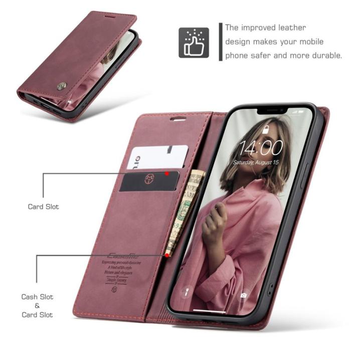 Caseme - CASEME 013 Series Fodral i PU-läder för iPhone 13 Pro - Röd