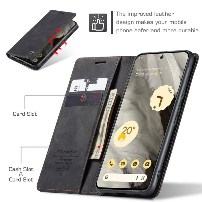 Caseme - CASEME 013 Series Google Pixel 8 Mobilskal Magnetisk KonstLäder Svart