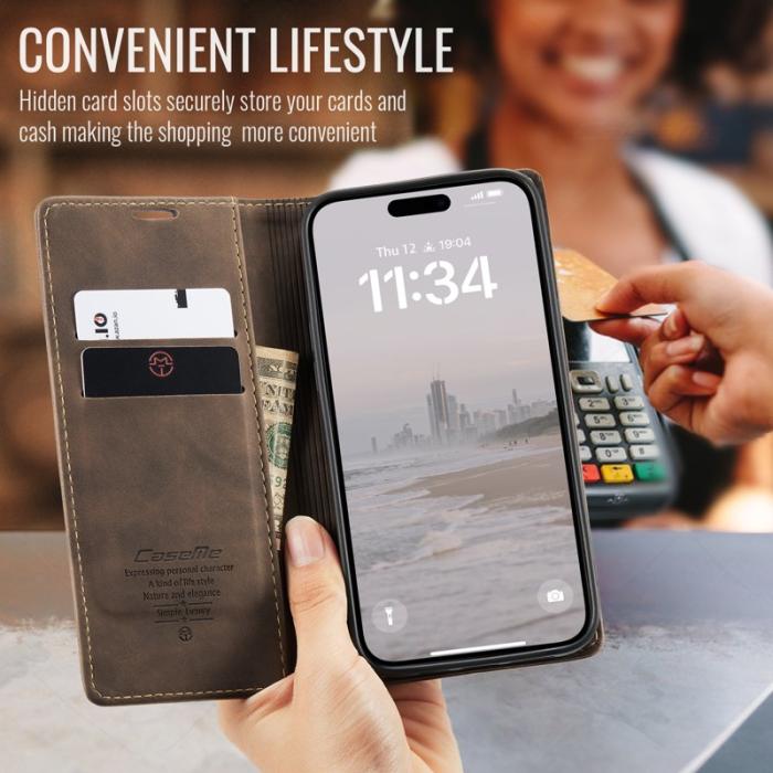 Caseme - CASEME 013 Series iPhone 16 Plus Skal med Kortfack Läder - Kaffe