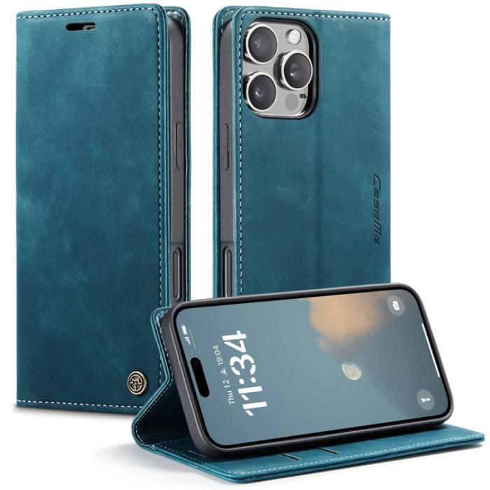 Caseme - CASEME 013 Series iPhone 16 Pro Max Skal Kortfodral Läder Blå